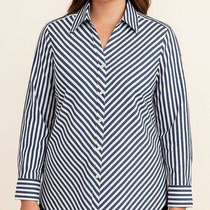 Foxcroft NYC 16W Non-Iron Stretch Striped Button Down Blouse